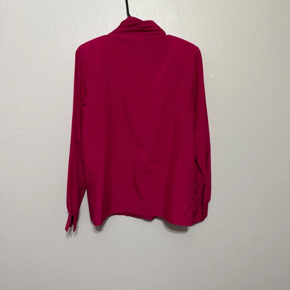 Vintage Fuchsia Secretary‎ Blouse High Neck Ruffle Button Detail Size 6 Romantic